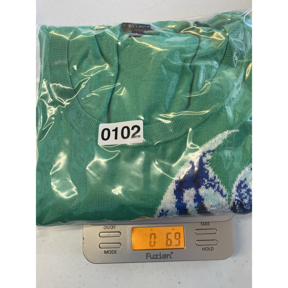 Talbots Sweater Large Fish Pattern Soft Knit Green Blue Coastal Preppy Novelty - Picture 8 of 9